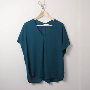 LUSH V-Neck Sheer Green/Blue Blouse Size S